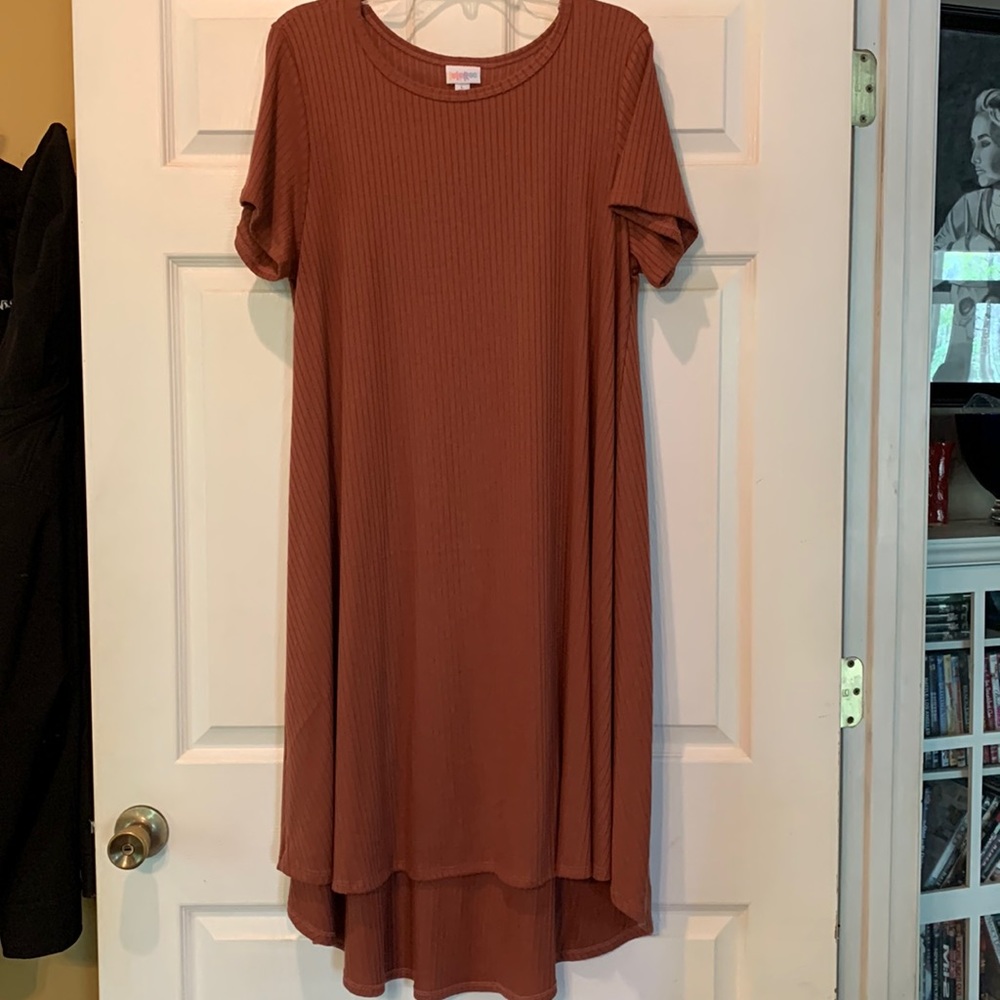 LuLaRoe Carly.  Size large. Like new. Ribbed. Super soft. Dark Salmon color